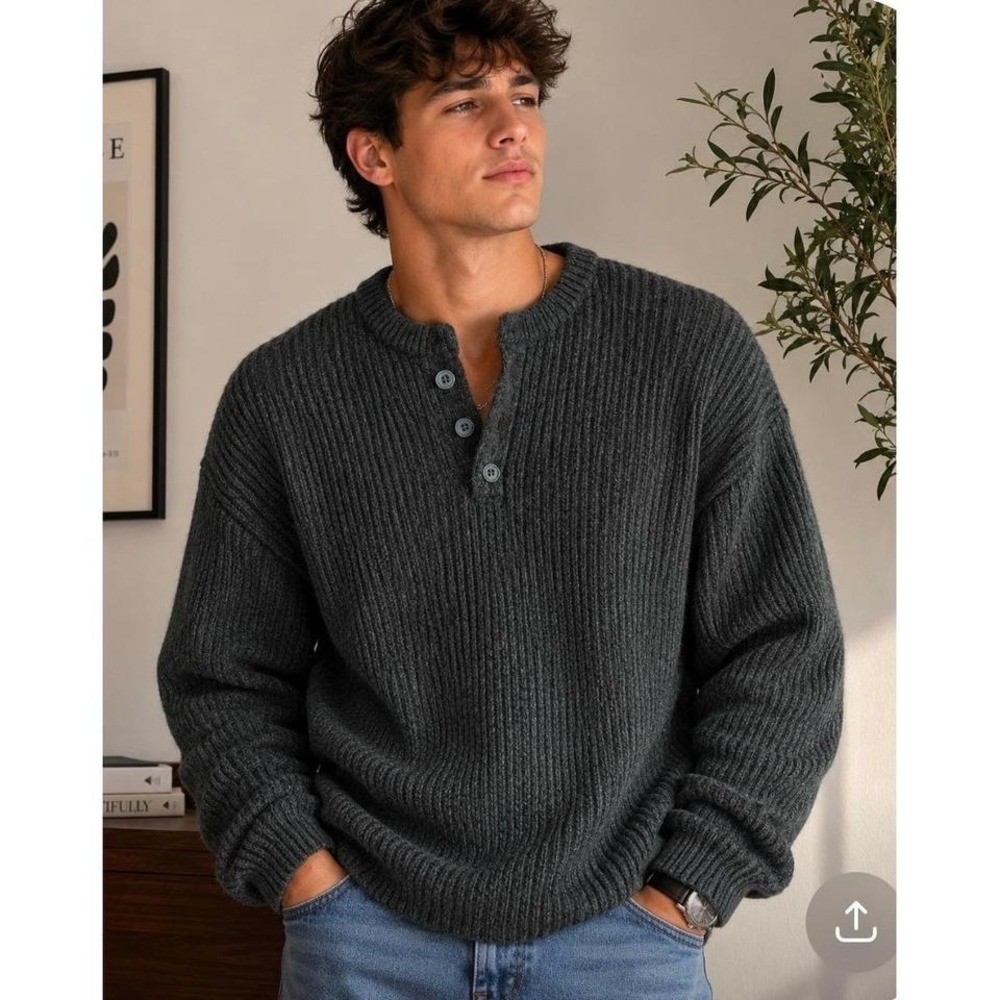 Eastern Mountain Sports EMS Wool Henley Sweater Made in England Forest Green M